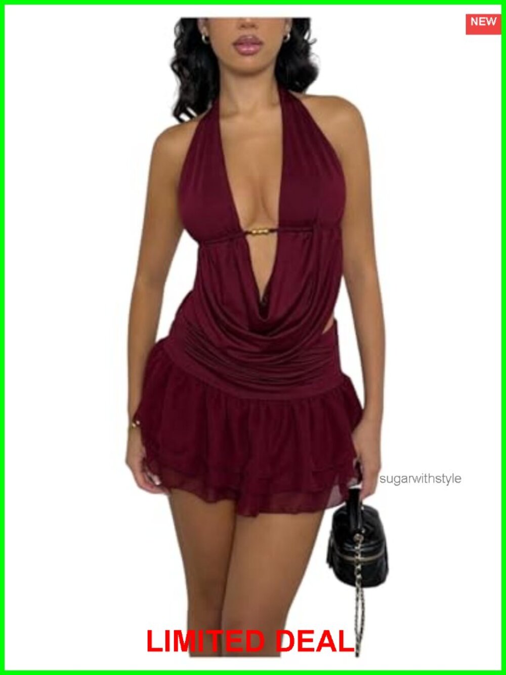 Two Piece Halter Tank Top and Mini Skirt Set Y2k Club Outfit